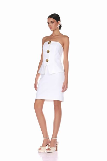 Kemik Gül Detaylı Saten Mini Abiye Elbise